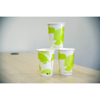 COMBO  100 Cốc giấy 12oz hoa xanh + 100 Nắp trắng bằng  ~ 360m