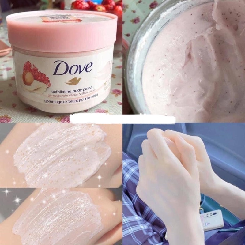 Tẩy da chết Body Dove [MẪU MỚI]Chăm Sóc Da Dưỡng Trắng Cấp Ẩm Hủ 225ml