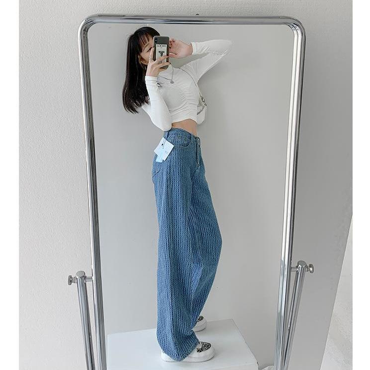 Quần Jeans ống rộng lưng cao thời trang mùa hè mới cho nữ