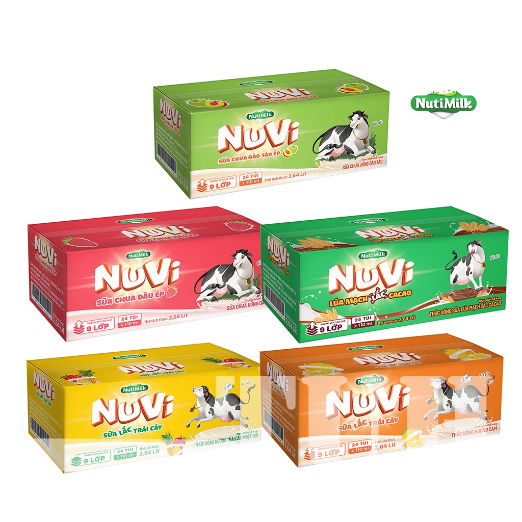 Thùng 24 Túi Sữa Trái Cây Hương Dâu/Cam/Lắc Ca Cao/Trái Cây Nhiệt Đới/Đào Táo Túi 110ml