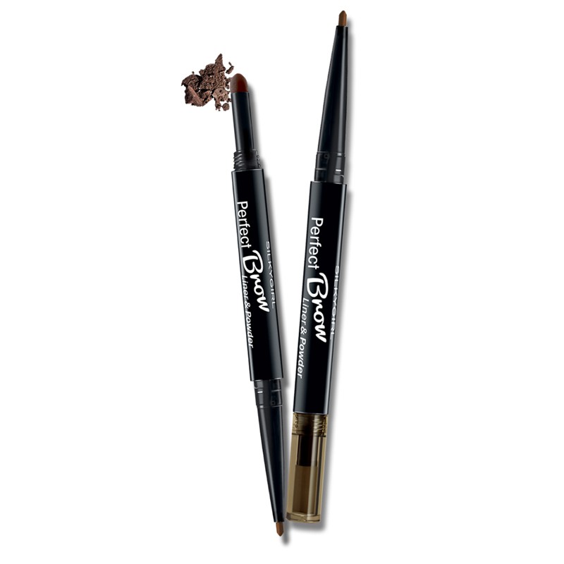 Chì Kẻ Chân Mày 2 Đầu Silkygirl Perfect Brow Liner and Powder Màu 02 Dark Brown 0.5g