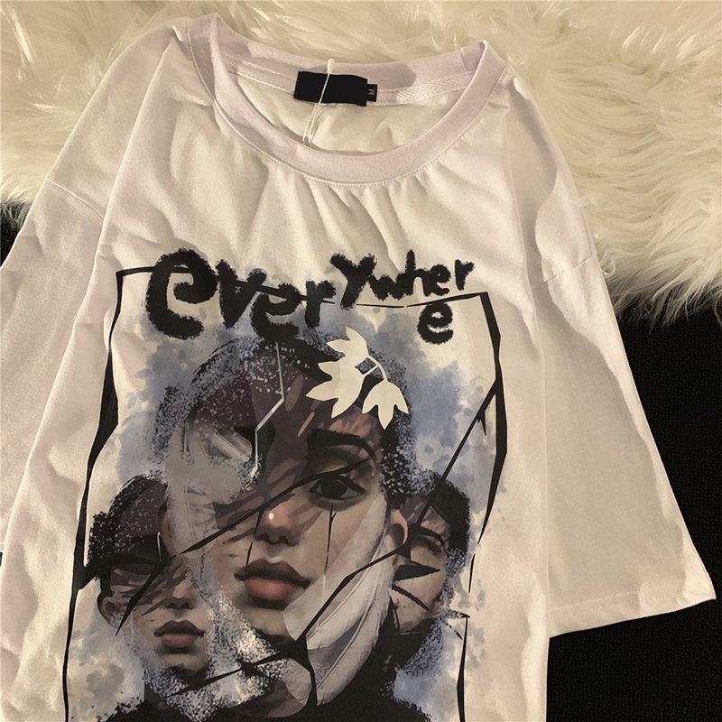 Áo thun IELGY ngắn tay dáng rộng in họa tiết phong cách retro thời trang hè cho nữ