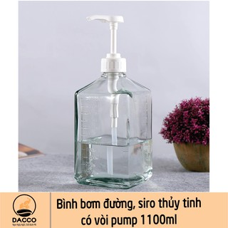 Bình bơm đường, siro thủy tinh có vòi Pump 1100ml