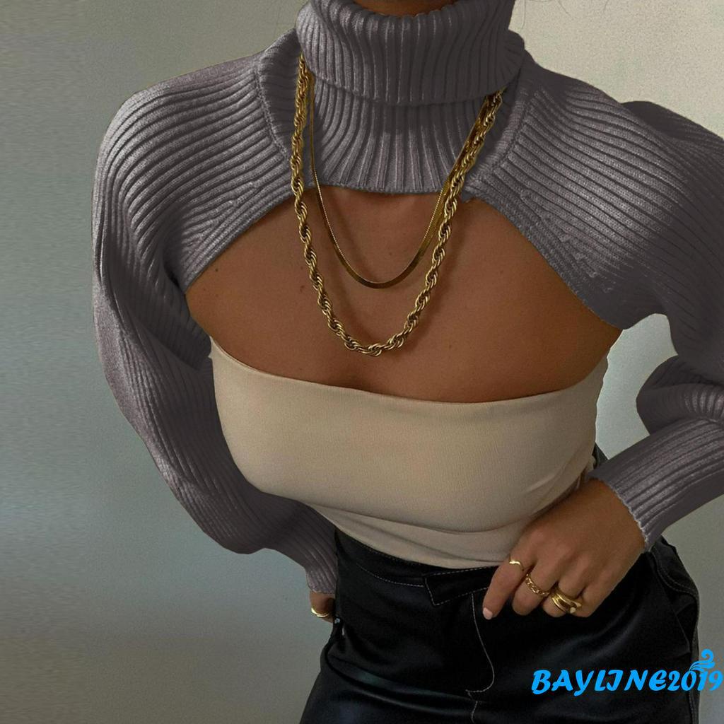 Áo Sweater Tay Dài Cổ Cao Màu Trơn Phong Cách Hàn Quốc Gợi Cảm Cho Phụ Nữ