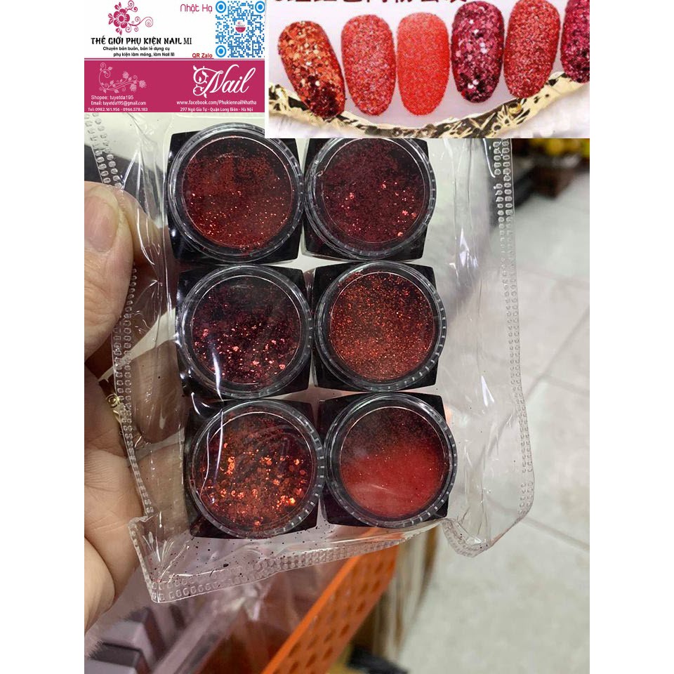 Sét Gel Nhũ Màu Đỏ Lắp Lánh (Sét 6 Hũ)