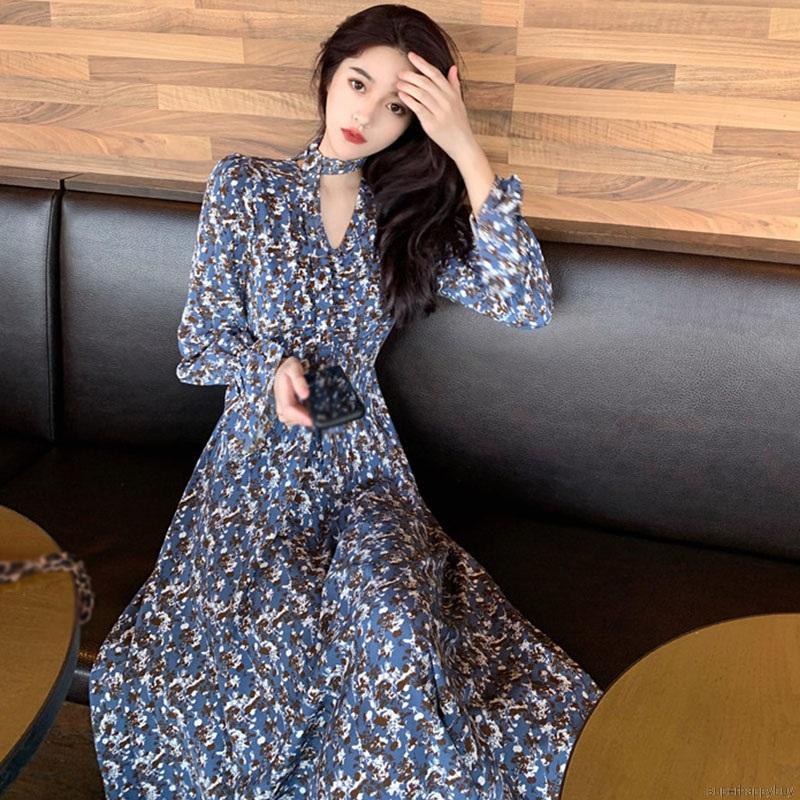 Đầm voan dài tay hoạ tiết hoa thiết kế thanh lịch cho nữ