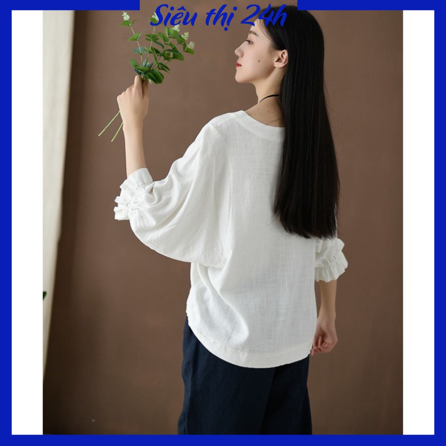 Áo kiểu nữ Hàn Quốc, áo cánh dơi bigsize nữ Siêu thị 24 giờ, chất liệu đũi tơ mềm mịn, form rộng che khuyết điểm AKH.45