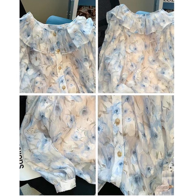 Áo Kiểu Tay Dài Dáng Rộng In Họa Tiết Hoa Phong Cách retro Thời Trang Cho Nữ