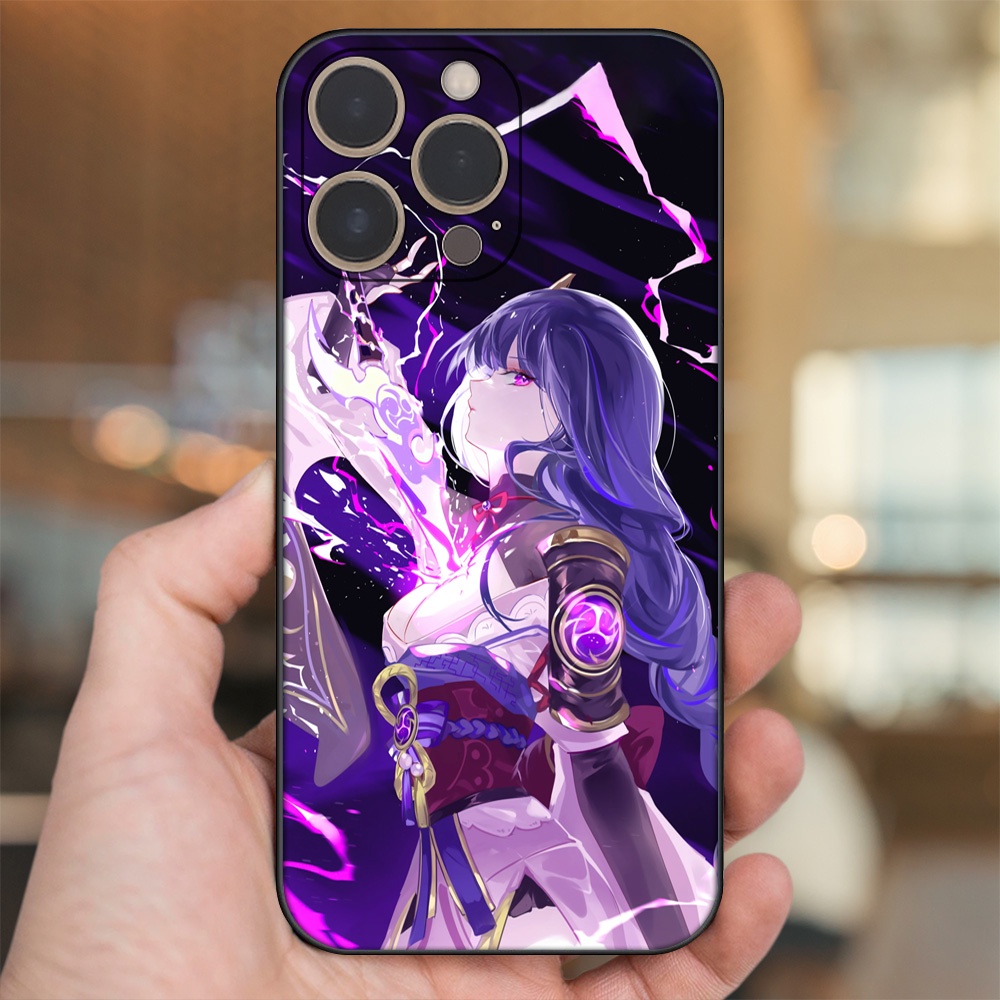 Ốp lưng iPhone 13 Pro dẻo đen cạnh vuông in hình Raiden Shogun Genshin Impact