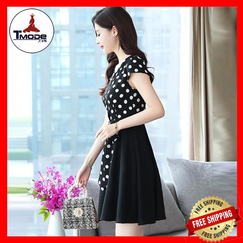 [VIDEO + ẢNH THẬT] ĐẦM XÒE CHẤM BI SIZE M, L, XL TAY CON CỘT NƠ THỜI TRANG CÔNG SỞ | BigBuy360 - bigbuy360.vn