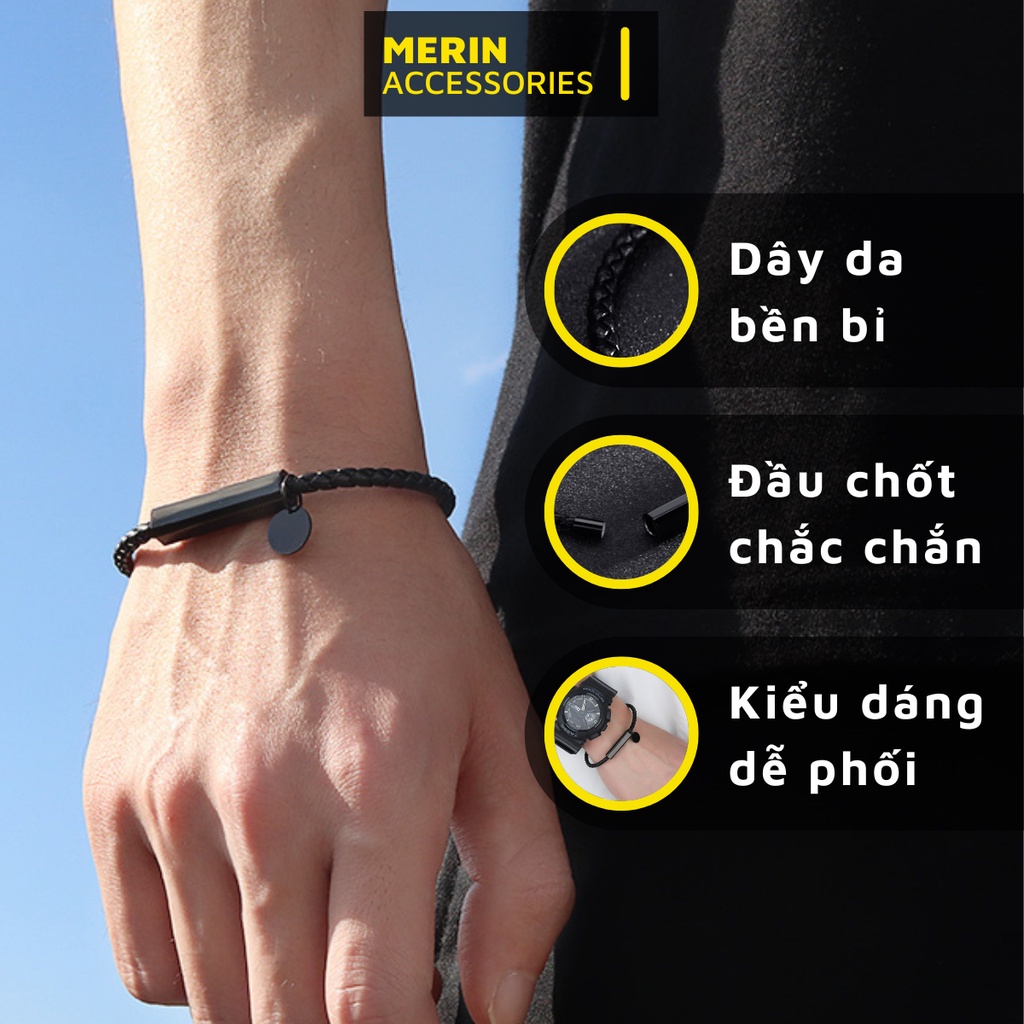 Vòng tay nam nữ dây rút Clancy thời trang Basic Merin Accessories Màu Đen Chất Liệu Titan Bền Bỉ