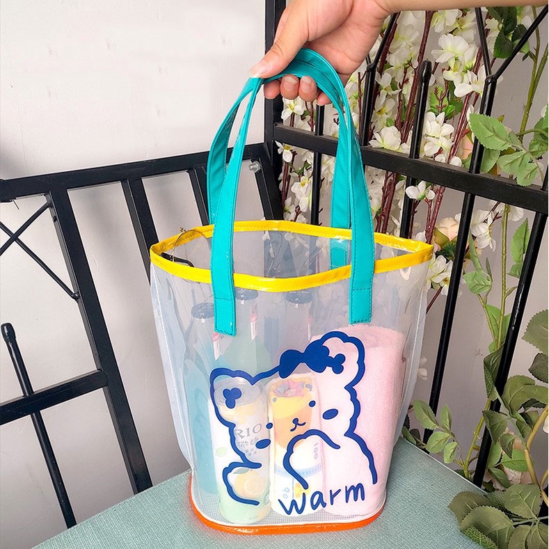 Túi Xách Trong Suốt In Hình Gấu Hoạt Hình Dễ Thương Có Dây Đeo Và Ngăn Chứa Lớn Cho Nữ