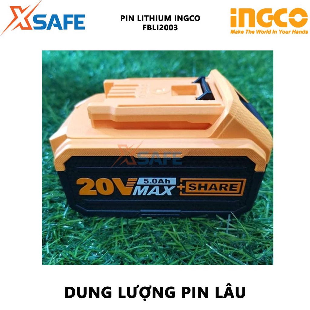 Pin Lithium-Ion INGCO FBLI2003 | pin sạc Lithium dung lượng pin 20V/ 5.0Ah phù hợp cho nhiều loại máy Ingco 20V