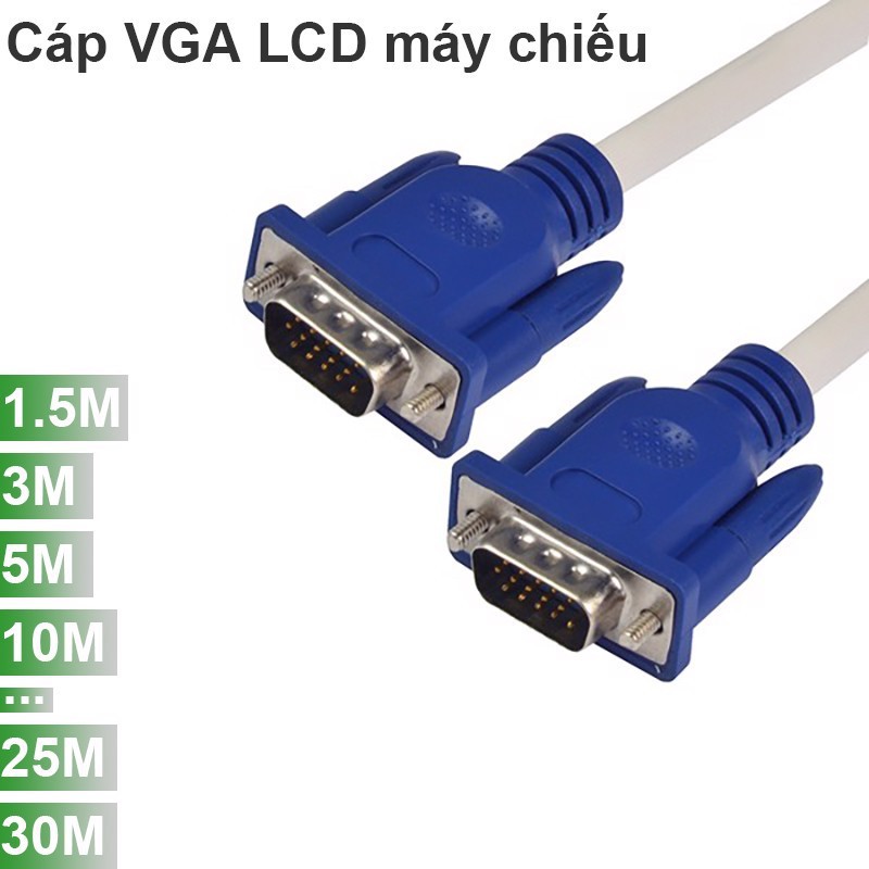 Cáp VGA 30m Trắng lõi hợp kim đồng, chông nhiễu cao cấp