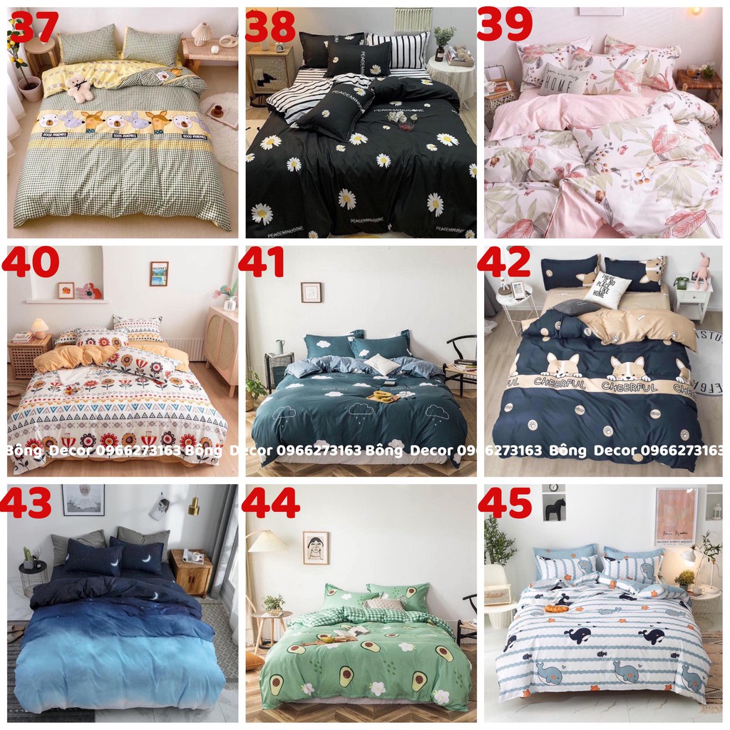 Trọn Bộ Chăn Ga Gối Cotton Poly Chăn Phao 5 Món hàng Dày Dặn