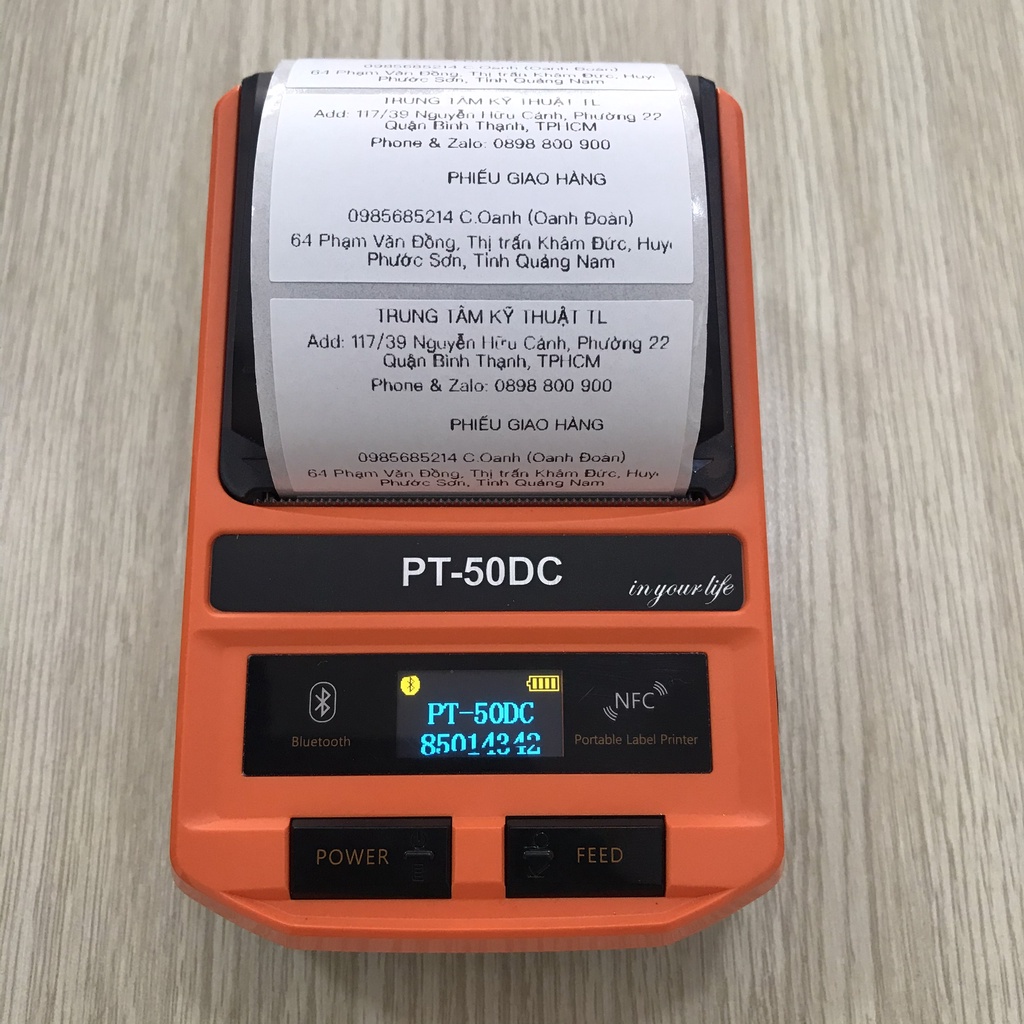Máy in hóa đơn, in tem nhiệt không dây Bluetooth di động Puty PT-50DC