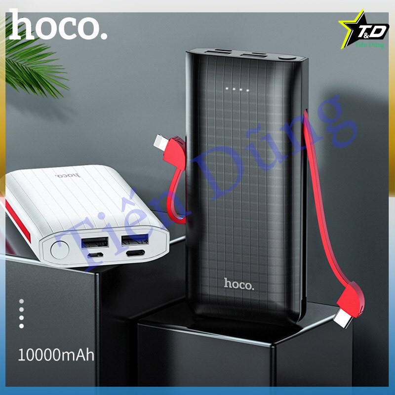 Pin sạc dự phòng Hoco J67 dung lượng 10.000mAh có 2 dây sạc kèm theo chân cắm lightnigh và type-C 2 cổng usb