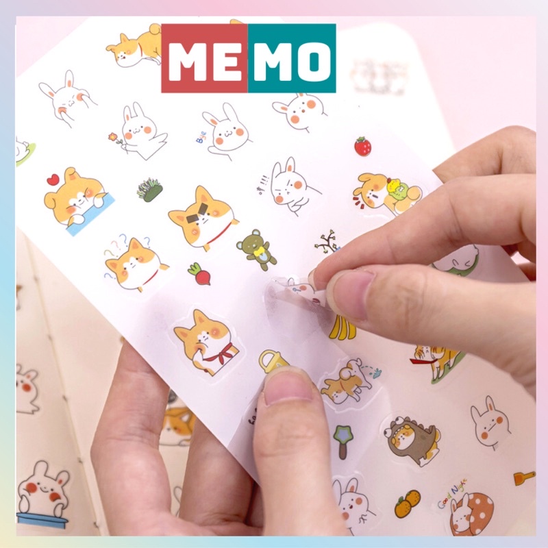 Sticker cute MEMO, nhãn dán trang trí hoạt hình set 6 tờ