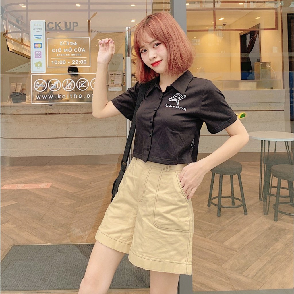 Áo Croptop Nữ CREAM QUE KEM Cổ Trụ Tay Ngắn Ulzzang (Ảnh Thật) | BigBuy360 - bigbuy360.vn