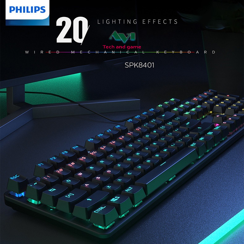 Bàn phím cơ Gaming PHILIPS SPK8401 chính hãng Bàn phím máy tính cơ dành cho game thủ - Bảo hành 12 tháng