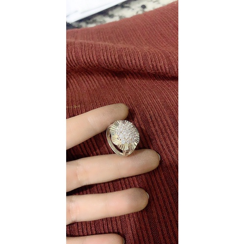 Mặt dây chuyền và nhẫn hoa to cùng bộ nạm đá sáng bạc ta NGỌC MẬU