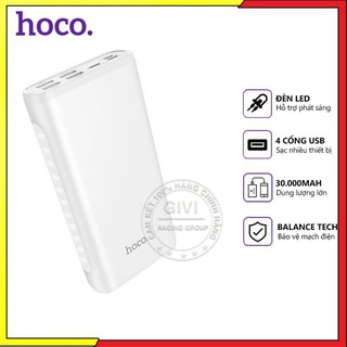 Pin dự phòng hoco j60 4 cổng usb 2.0a, 30000mah, có đèn led, tương thích nhiều thiết bị