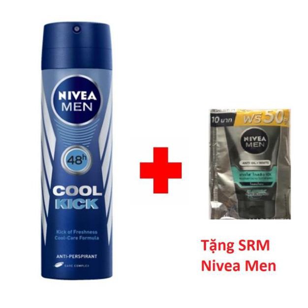 Xịt khử mùi Nivea men 150ml tặng sữa rửa mặt nam 15g/gói