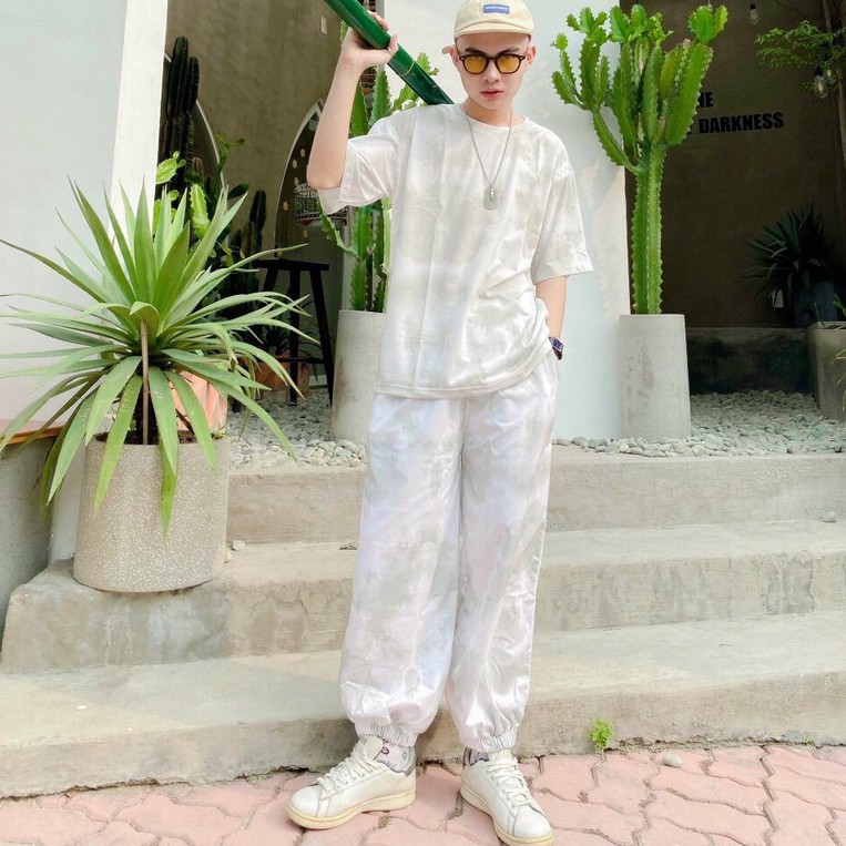 Quần Jogger 3D Ulzzang Unisex Jogger Loang Màu Bo Lai Xám Nhạt - MM