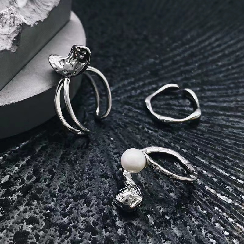 European and American Niche Lava Pearl Ring Female Opening Design Ins Net Red Cold Wind Retro Simple Personality Trendy Men and Women