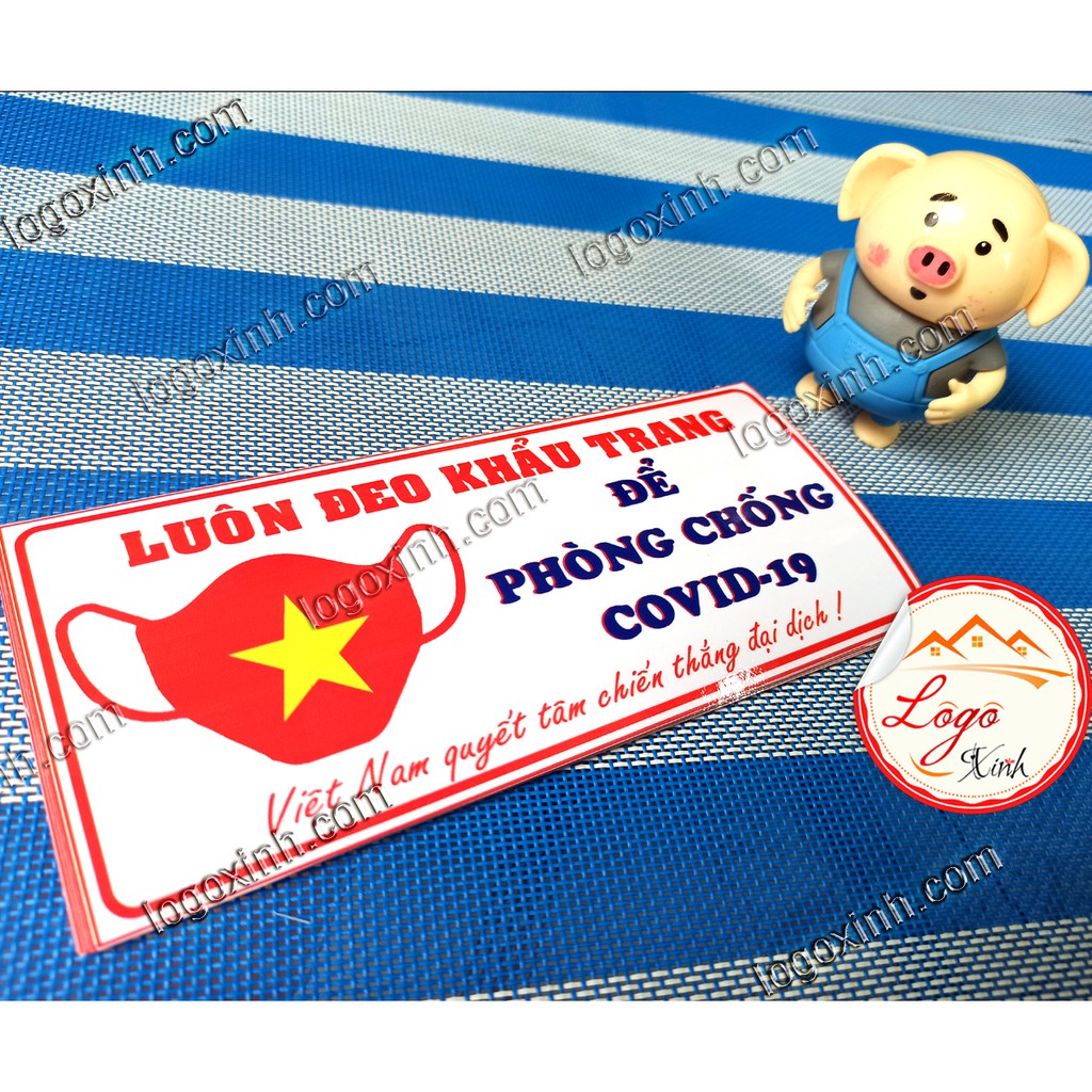 LOGO STICKER DÁN YÊU CẦU ĐEO KHẨU TRANG GIỮ KHOẢNG CÁCH PHÒNG DỊCH COVID 19