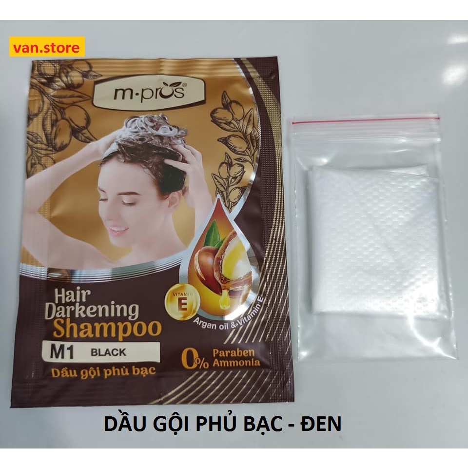 Dầu Gội Nhuộm Tóc Phủ Bạc Thảo Dược M.PROS 25ml  - Tặng Kèm Bao Tay Nilon - ĐEN/ NÂU