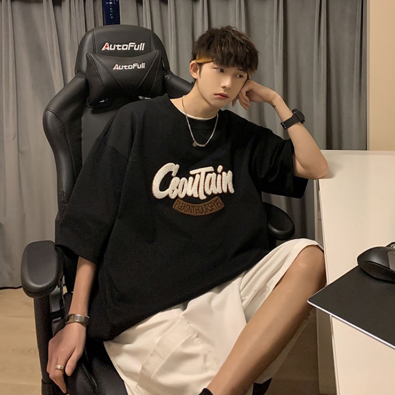 Áo Thun Cotton Tay Ngắn Dáng Rộng In Chữ Thời Trang Mùa Hè Cho Nam