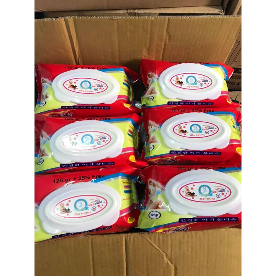 Khăn giấy ướt Baby Alibaba 125 tờ + 25% free. Mùi hương dịu nhẹ. An toàn cho bé. Nimbabe- Uy tín, giá rẻ, chất lượng