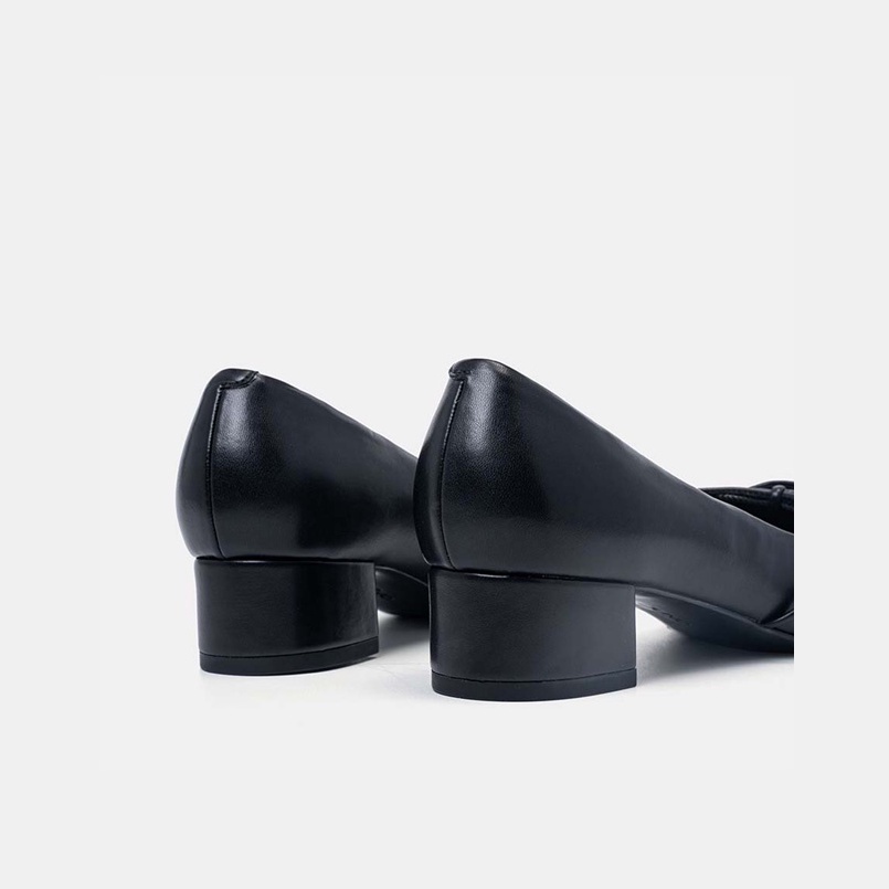 Giày Cao Gót 5cm Thời Trang JUNO Da Trơn Mũi Vuông Nơ Trang Trí CG05115