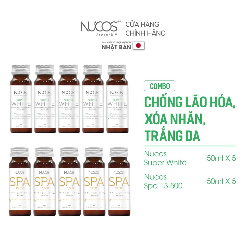 Combo nước uống chống lão hóa trắng mịn NucosSpa13500 50mlx5 + NucosSuperWhite50mlx5