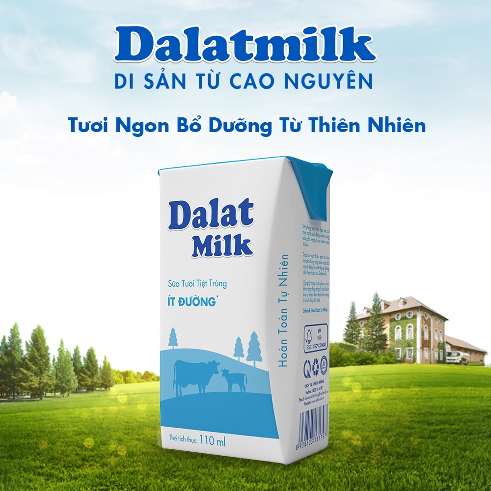 [HDS T11-2021] Sữa tươi tiệt trùng ít đường Dalat Milk - Thùng 48 hộp x 110ml