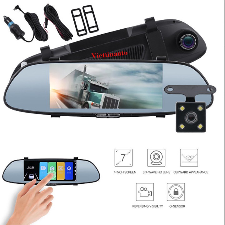 Camera giám sát hành trình Tích hợp Camera lùi gắn gương chiếu hậu Màn hình 7 In cảm ứng C700 Tiếng Việt