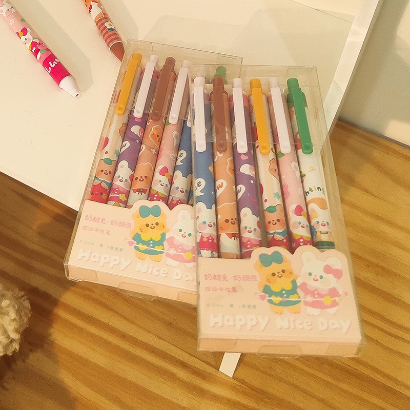 Set 6 Bút Bi Đen Ngòi 0.5mm Hình Gấu Hoạt Hình Xinh Xắn