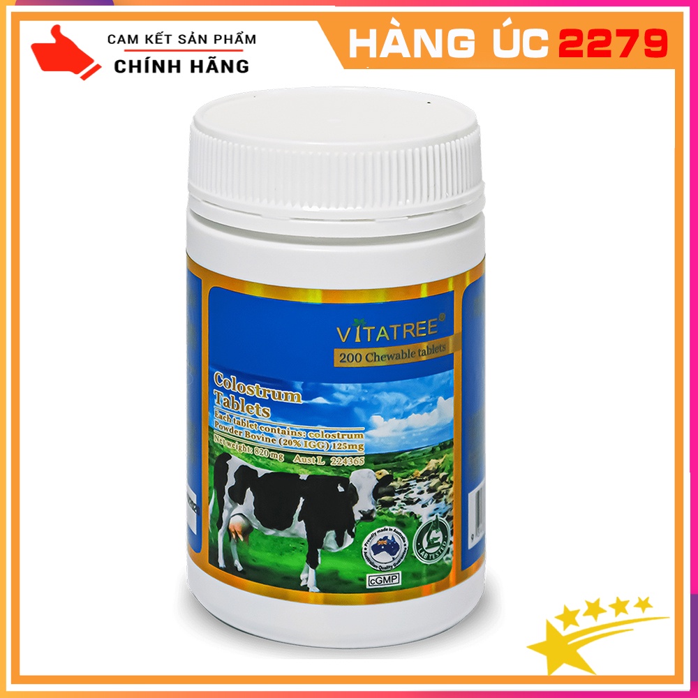 Viên Nhai Sữa Bò Non Tăng Cường Miễn Dịch - Vitatree Colostrum Tablets Hộp 200 Viên Của Úc - Hàng Úc 2279