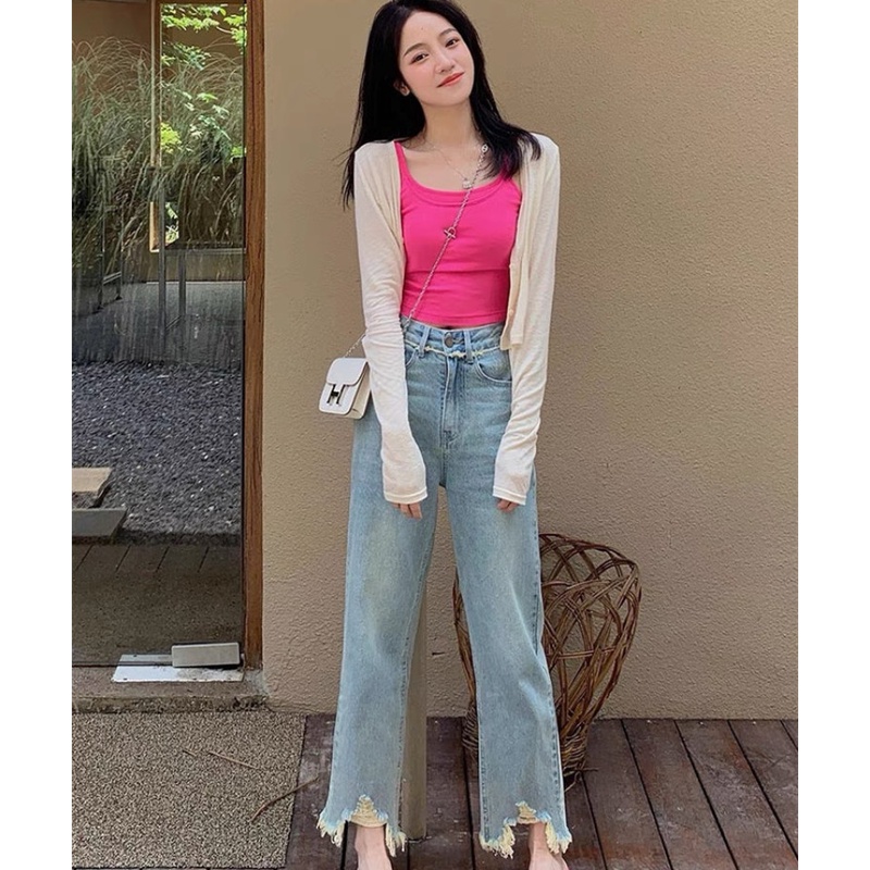 Quần Jean Rách Lưng Cao Ống Đứng Thời Trang Cho Nữ