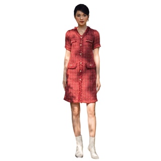 De leah - đầm suông tweed tua rua cúc trai