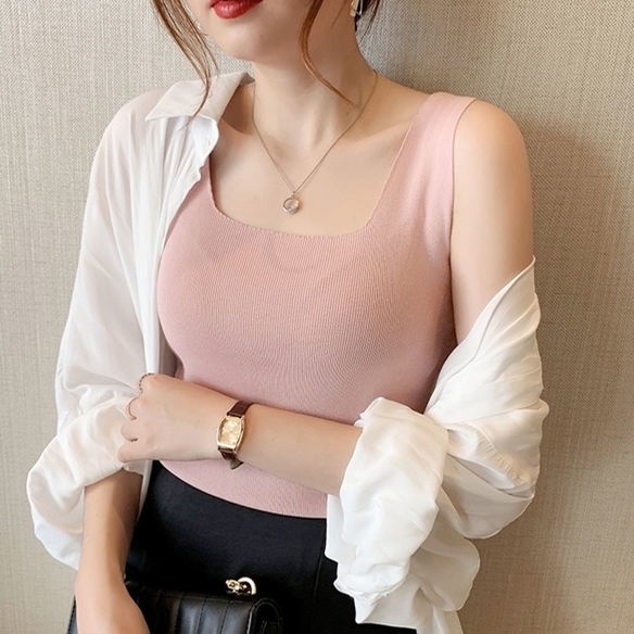 Áo Không Tay Dáng Ngắn Chữ I Bằng Lụa Lạnh Cho Nữ