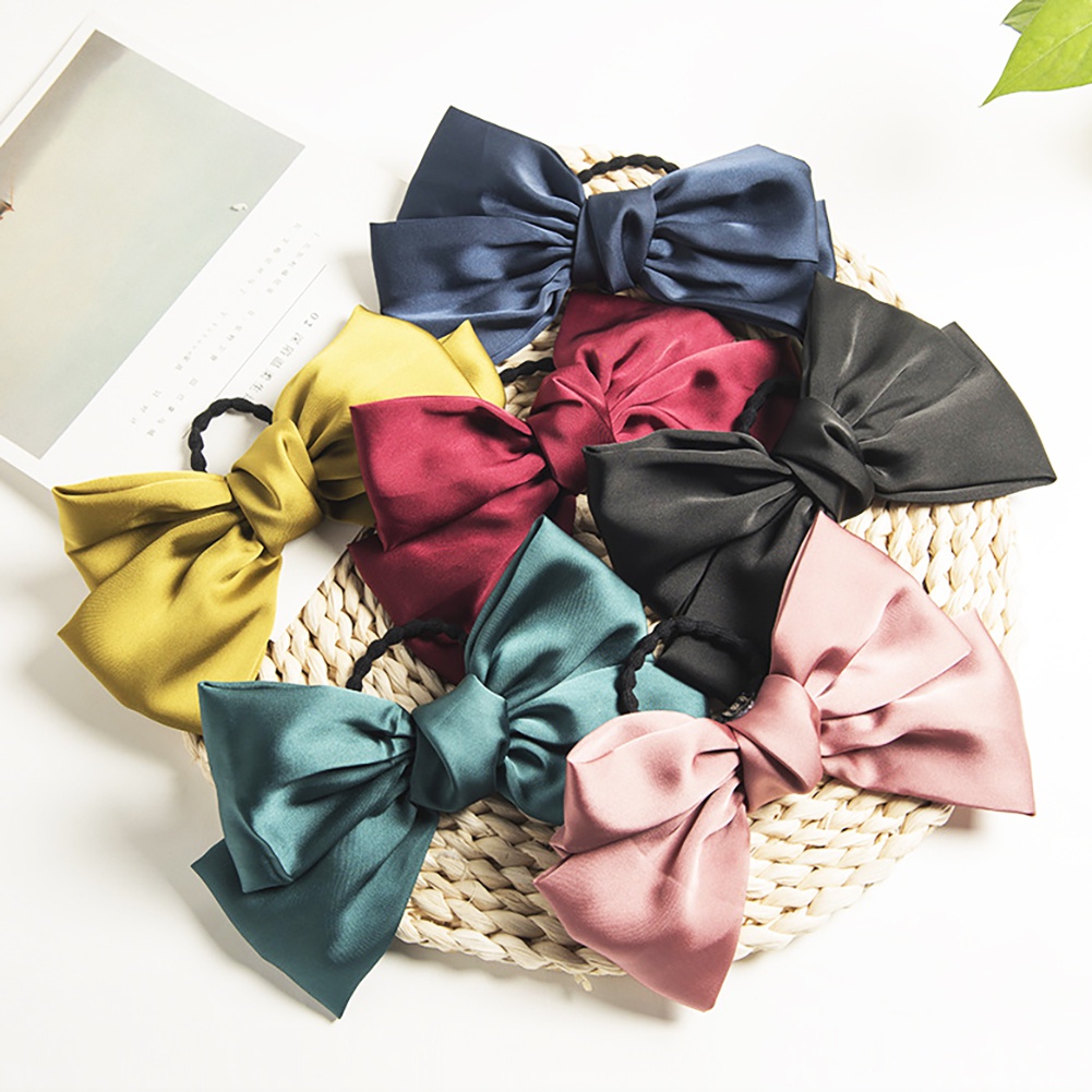 Dây Cột Tóc Màu Trơn Đính Nơ To Thời Trang Cho Nữ