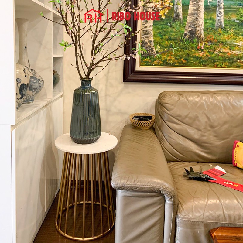 Bàn trà sofa RIBO HOUSE mặt bàn đá vân mây mẫu 4 kệ trang trí trang trí spa, phòng khách, nhà nghỉ, ban công RIBO94