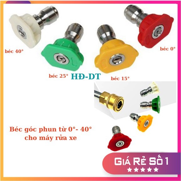 Bộ 4 béc phun - đầu béc gắn súng xịt rửa của máy rửa xe áp lực cao - ren nối nhanh 1/4inch