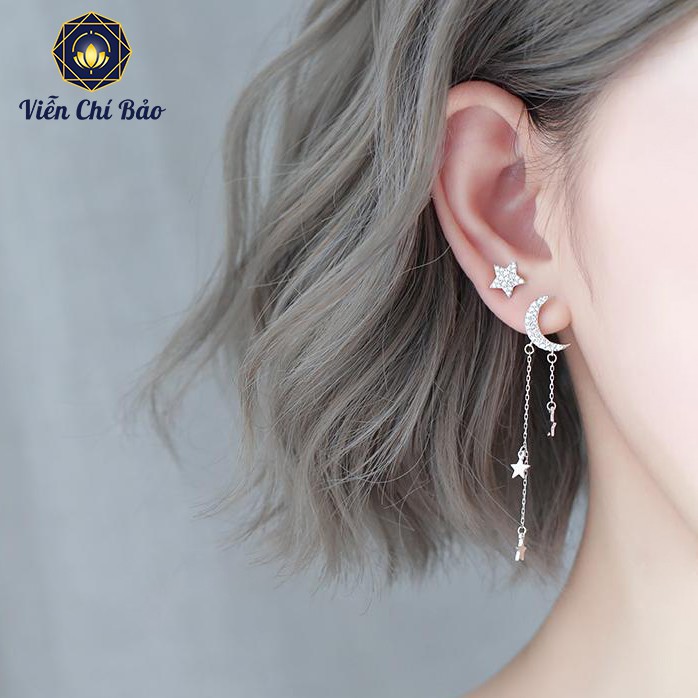 Bông tai bạc nữ Moon Star chất liệu bạc 925 thời trang phụ kiện trang sức nữ Viễn Chí Bảo B400441