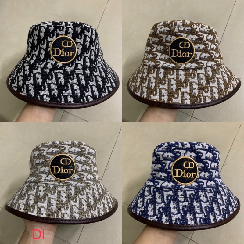 Nón bucket nam nữ, nón vành di logo da tròn thêu chữ C D phong cách