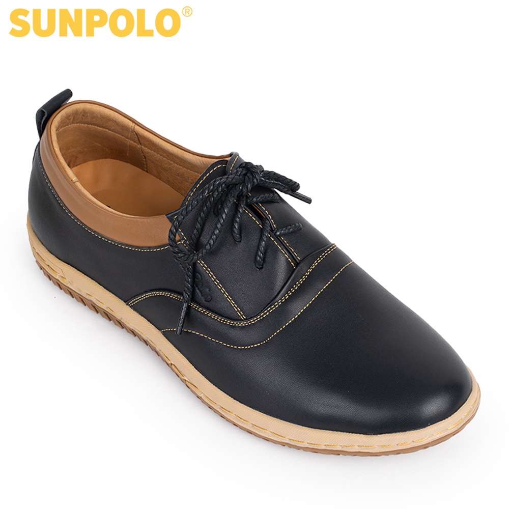 Giày nam Da bò cao cấp SUNPOLO phong cách vintage, retro Màu Xanh Đen/Nâu - buộc dây - SPH424