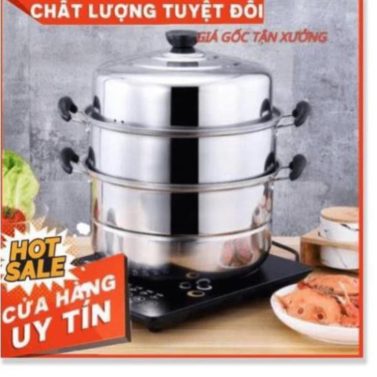 Nồi hấp xửng hấp 3 tầng hấp gà xôi bánh bao chất liệu inox cao cấp size 28cm dùng được bếp từ