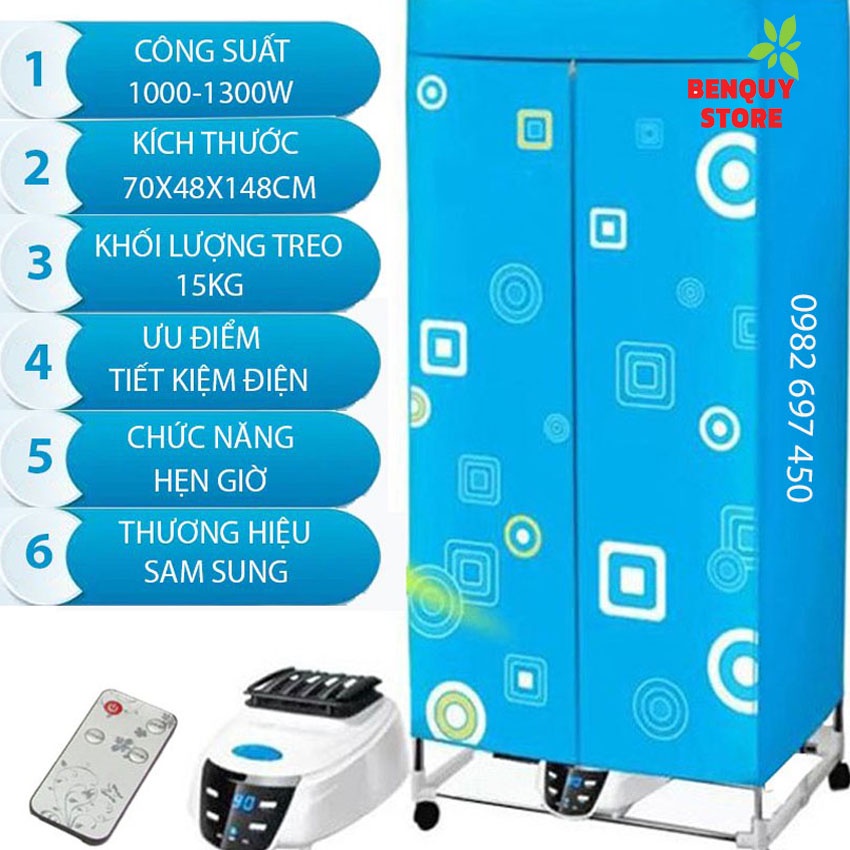Tủ Sấy Quần Áo Samsung Nineshield Diệt Khuẩn Có Điều Khiển Từ Xa Khung 2 Tầng Inox Cao Cấp
